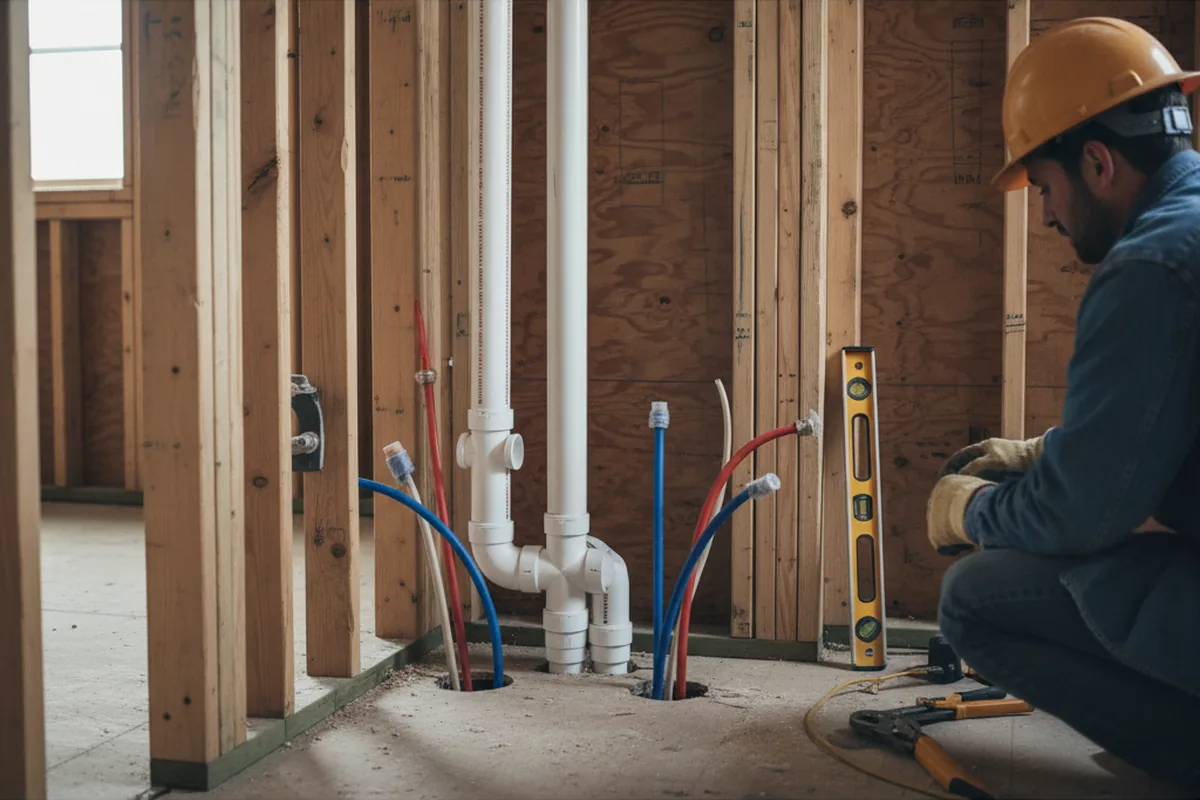 Drain and supply rough-in during Drain Cleaning in Quaker Hill